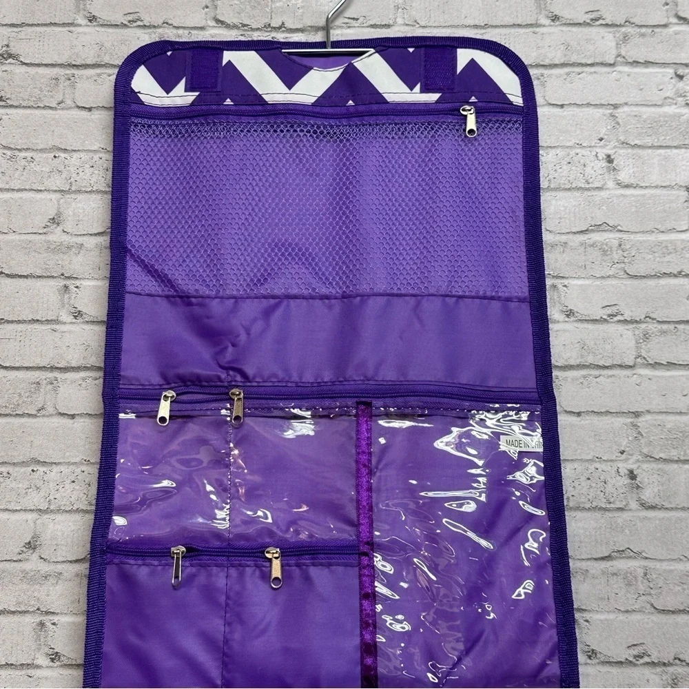 Purple Chevron Travel Folding Hanging BAG Toiletry Cosmetic Bag NEW